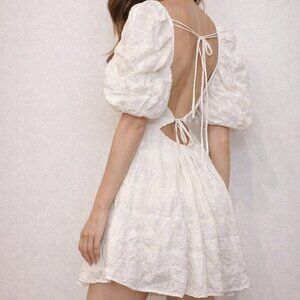 *Tularosa cotton-blend white puff-sleeve backless mini dress - S